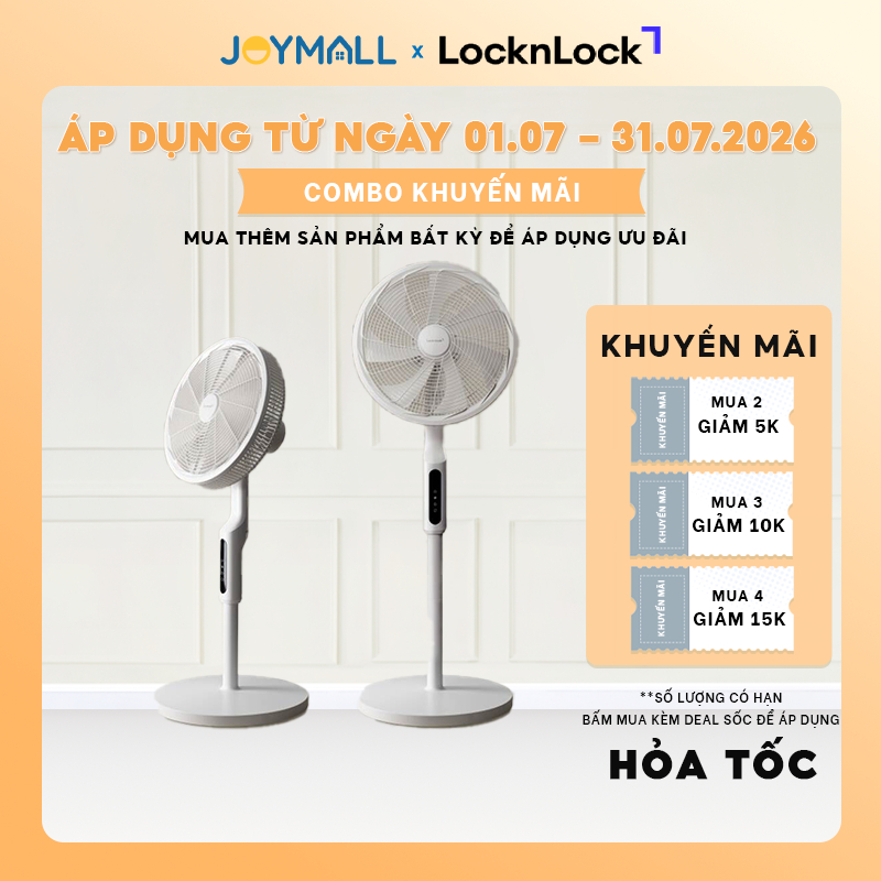 Quạt Cây Đứng LocknLock ENF166WHT 7 Cánh Đảo Gió Rộng, Hẹn Giờ, Kèm Điều Khiển Từ Xa, Chính Hãng - J