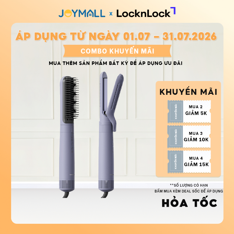 Lược Điện Tạo Kiểu Tóc Ion Âm LocknLock Hair Styling Brush ENA223PUP 43W, Hàng Chính Hãng - JoyMall