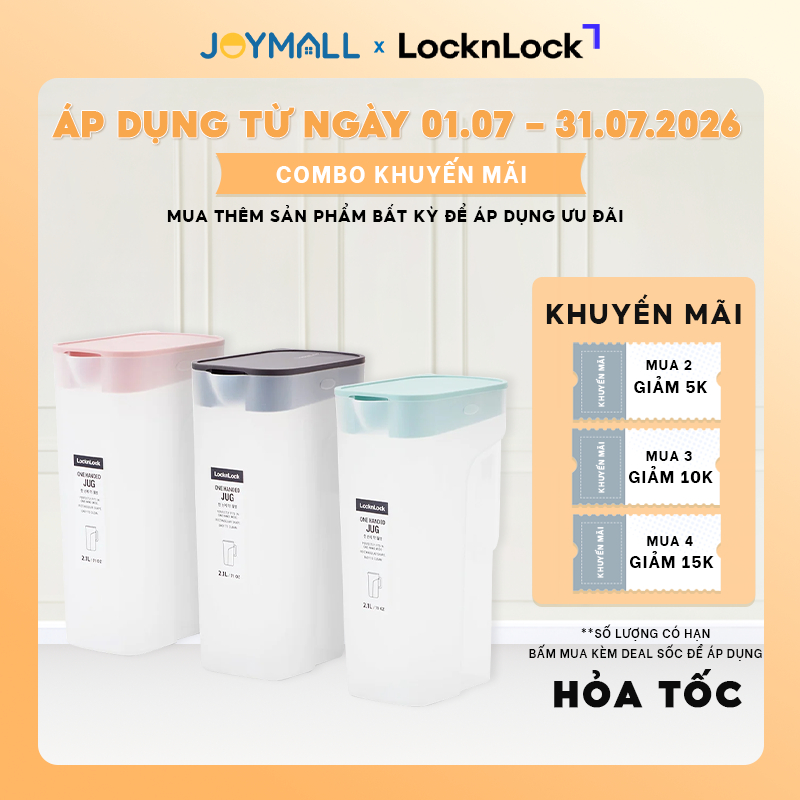 Bình Nước Nhựa LocknLock Handle Bottle HAP818 2.1L, Hàng chính hãng, có nắp, tay cầm - JoyMall