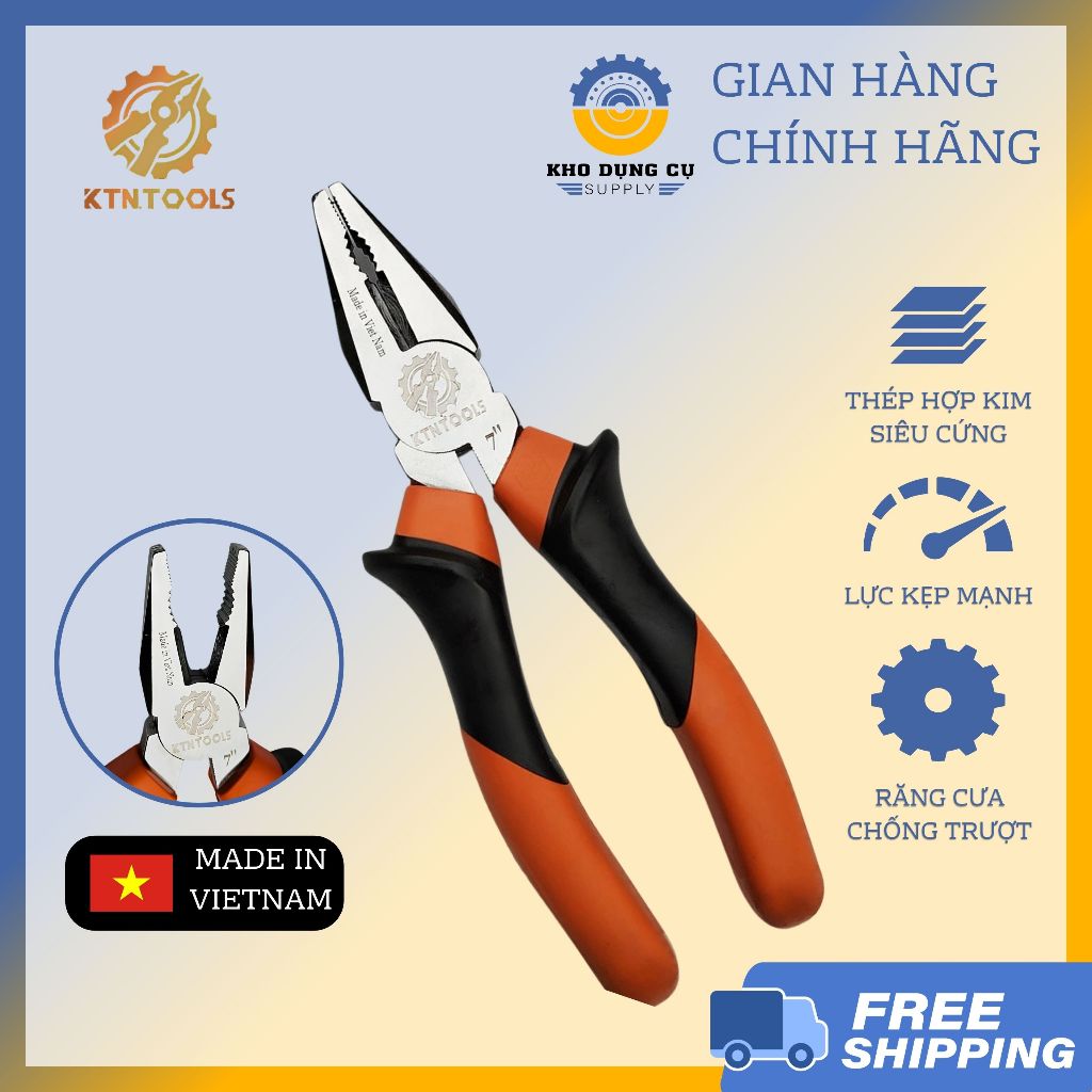 Kìm Điện KTN TOOLS Chính Hãng - Kìm Bằng Đa Năng Thép Cao Cấp Siêu Cứng, Kẹp Giữ Cực Chắc (Size 6-7-