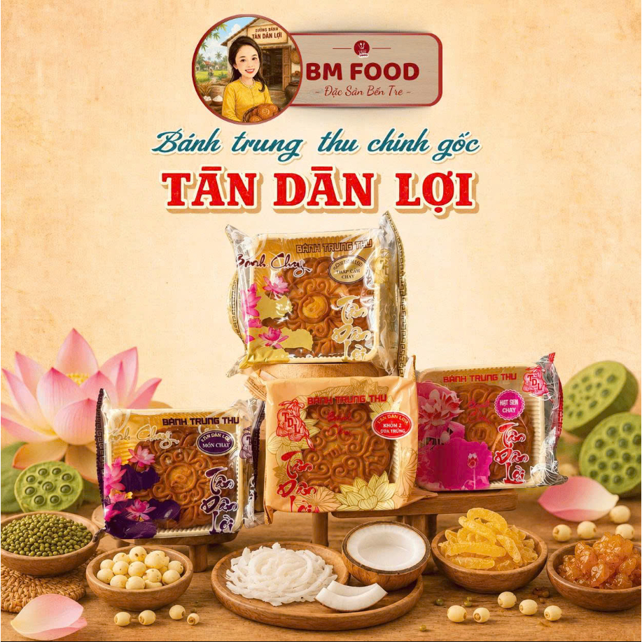 BÁNH TRUNG THU TÂN DÂN LỢI - Combo gồm 4 Bánh Trung Thu CHAY 200gr Food Cake