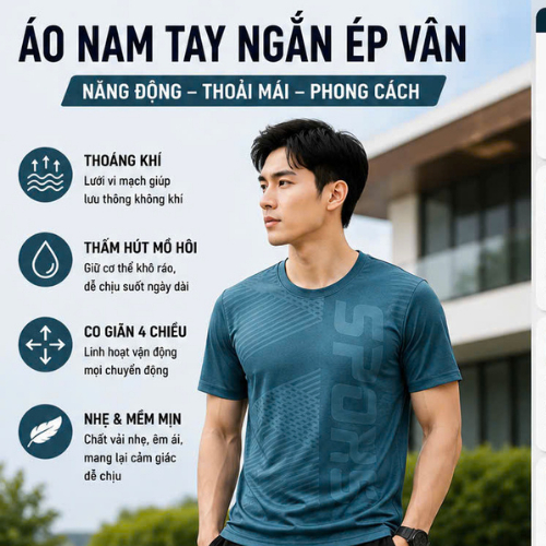 Áo thun,  Áo  Thể Thao Nam Ép Vân Co Giản 4 Chiều Thấm Hút Mồ Hôi chất thun lạnh-Men87_store