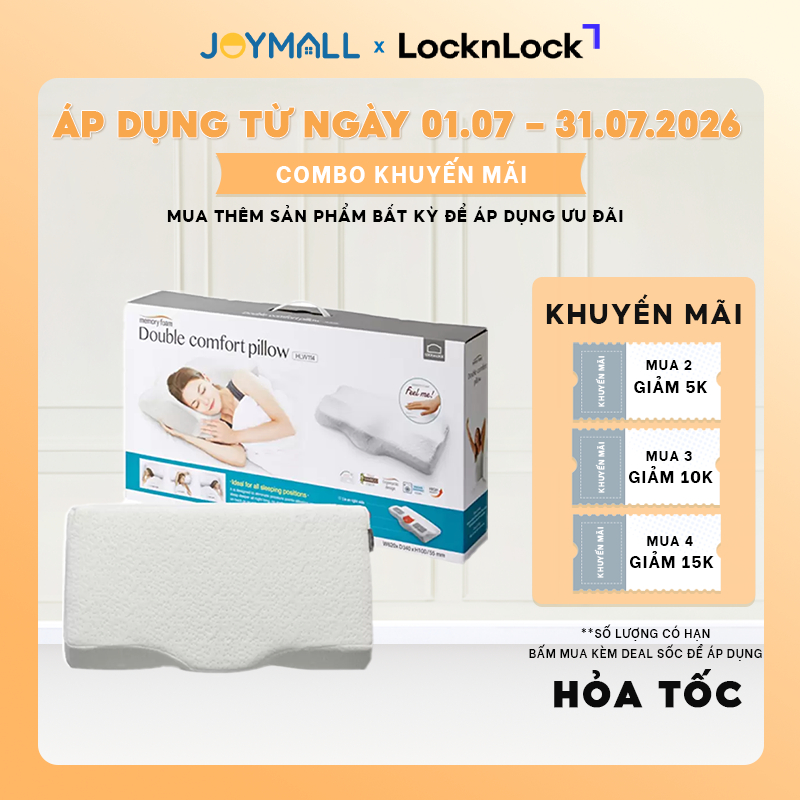 Gối Memory Foam 50D LocknLock HLW114 (62 x 34 x 10 cm), Hàng chính hãng, chất liệu mút - JoyMall