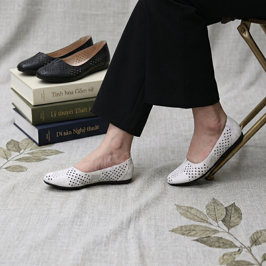 Giày búp bê nữ đế bệt LUNASHOES 1512 màu đen đỏ trắng nâu fullsize bảo hành 24 tháng 1 đổi 1 đế tpr 