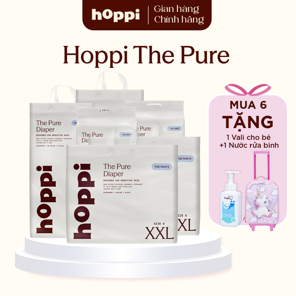 [M06] Tã/Bỉm Hoppi The Pure - Công nghệ siêu thấm hút ( Đủ các size cho bé)