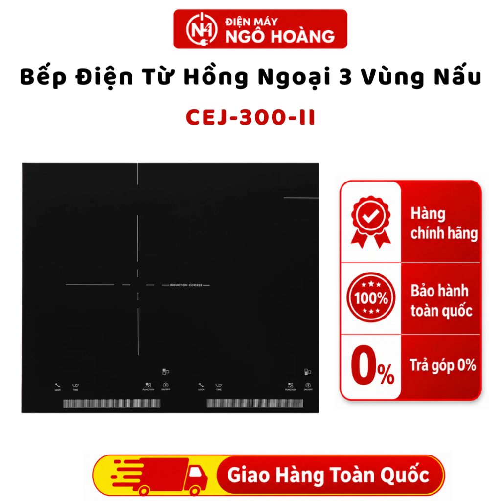 CEJ-300-II - Bếp Điện Từ Hồng Ngoại 3 Vùng Nấu Junger CEJ-300-II, bếp từ, nấu nhanh - Chính Hãng