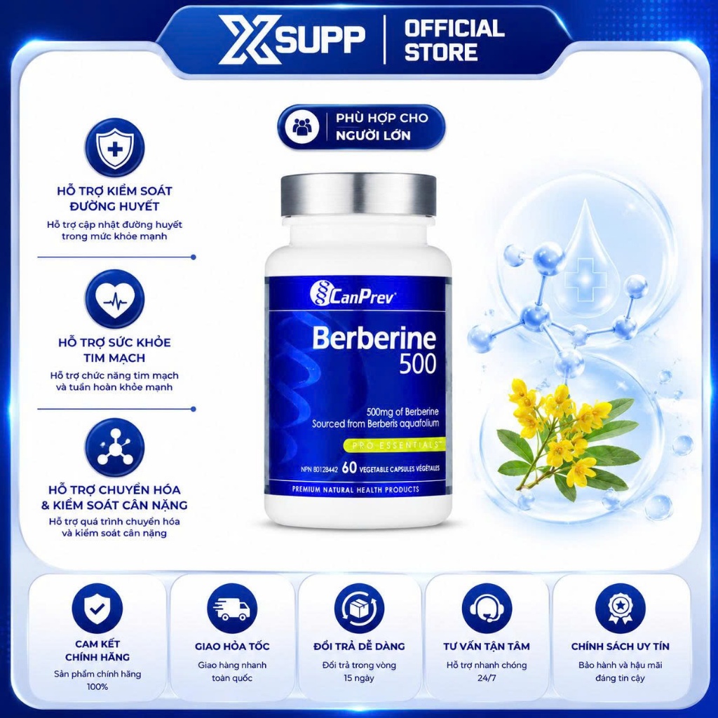 CanPrev Berberine 500mg - Viên Nang Thực Phẩm Bổ Sung