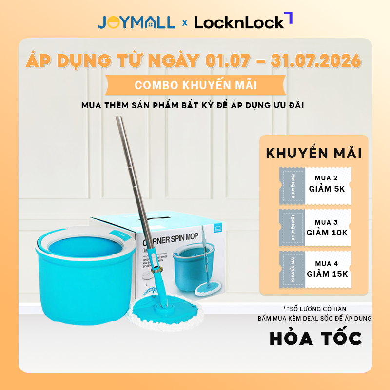 Bộ cây lau nhà xoay tay LocknLock Corner ETM494, Hàng chính hãng, nhựa PP, kèm 2 bông lau  - JoyMall