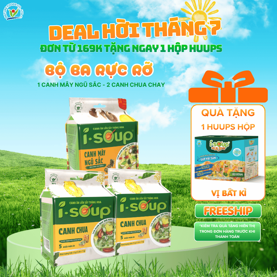 Combo Rực rỡ sắc màu Canh chua chay ăn liền I.SOUP và Canh mây ngũ sắc ăn liền I.SOUP