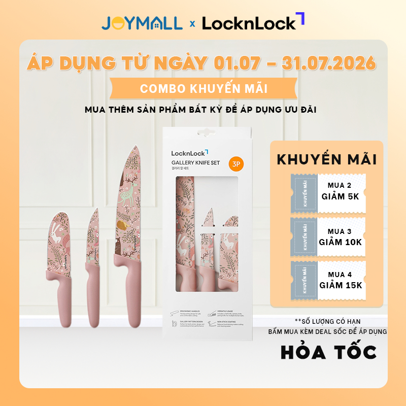 Bộ Dao Nhà Bếp 3 Món LocknLock CKK308S3 Gallery Knife Set, Hàng Chính Hãng - JoyMall