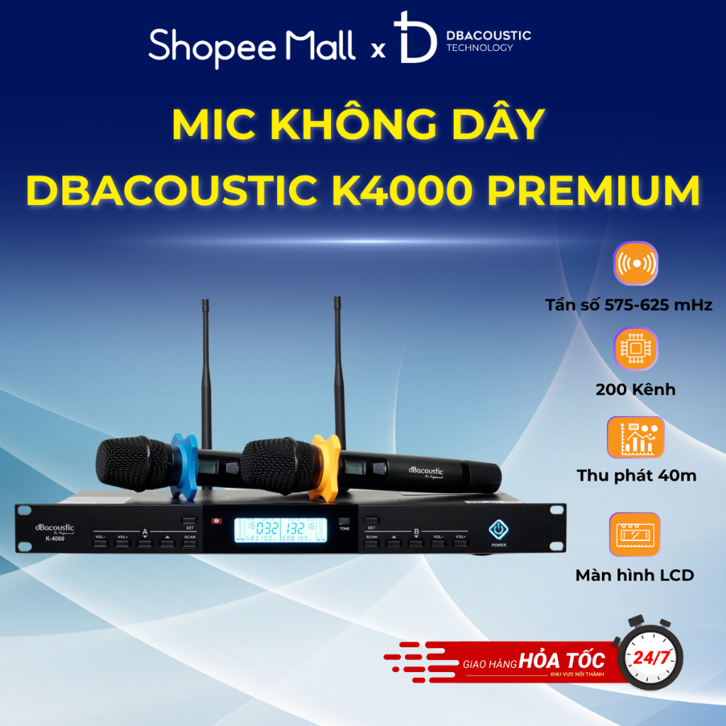 Mic không dây DBAcoustic K4000 PREMIUM - 200 kênh tần số - Hát nhẹ - 15 chế độ EQ - Chính hãng - BH 