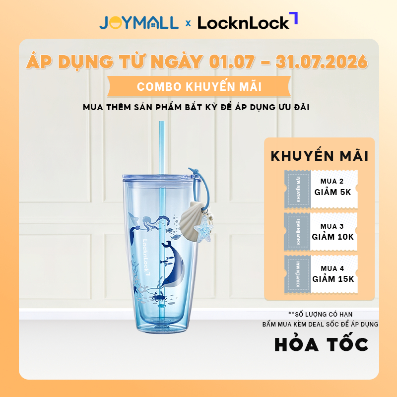 Ly Nhựa 2 Lớp LocknLock Ocean Double Wall HAP534BLU 750ml, Kèm Phụ Kiện, Hàng Chính Hãng - JoyMall