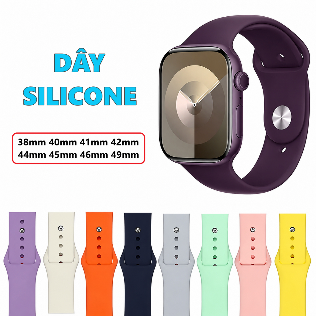 Dây cao su cho A.Watch Series 11-1, SE, Ultra, Mini và đồng hồ T800, T700, T500... Đủ size 38-49mm