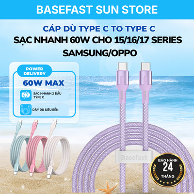 Dây Sạc Nhanh 2 Đầu TypeC Basefast 60W Cho Samsung Oppo Xiaomi, Bện Dù Cao Cấp Chống Gãy