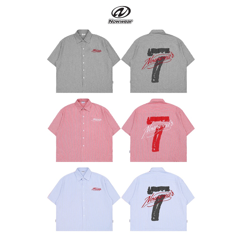 Áo Sơ Mi In Sọc Thêu Số 7 Nowwear Unisex Local Brand