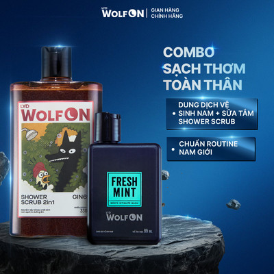 Set Sản Phẩm Chăm Sóc Nam Giới LYD Wolf ON: 1 Dung Dịch Vệ Sinh 95ml + 1 Shower Scrub 330g
