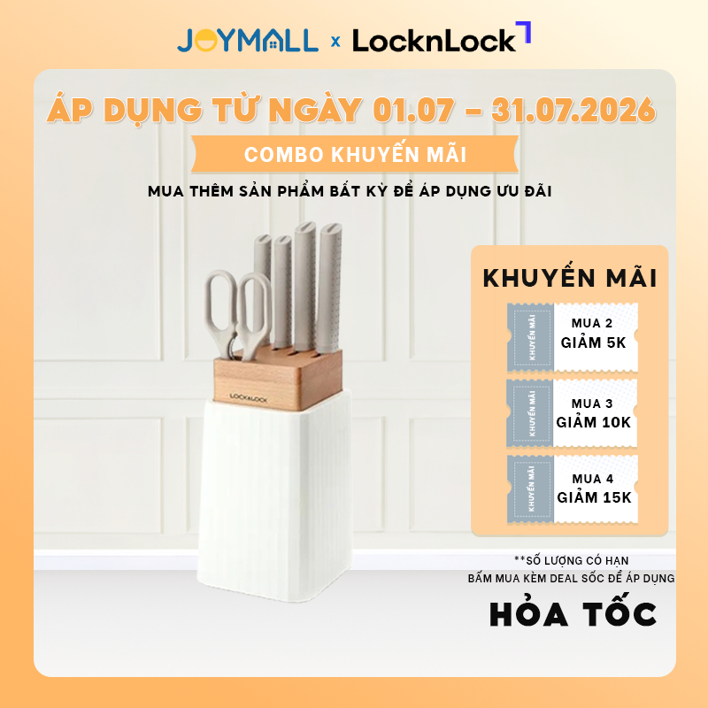 Bộ dao làm bếp 6 món LocknLock CKK802 - Hàng chính hãng, 4 dao, 1 kéo, 1 hộp đựng  - JoyMall