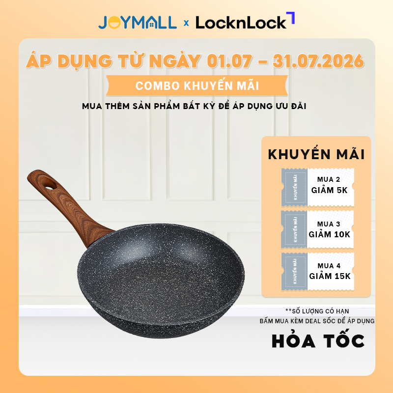 Chảo nhôm chống dính LocknLock Baum Marble LBU1203 20cm LBU1243 24cm LBU1283 28cm dùng bếp từ