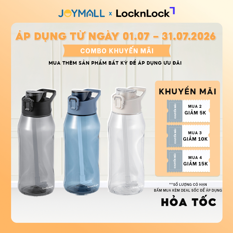 Bình Nước Nhựa LocknLock One Touch Sports Bottle ABF926 1.05L, Hàng Chính Hãng, Có Ống Hút - JoyMall