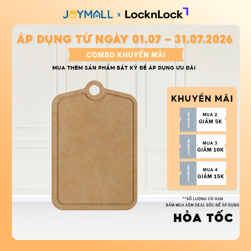 Thớt Sợi Gỗ LocknLock CKD089LBRW Wood Fiber Cutting Board, Hàng Chính Hãng, Rãnh Gom Nước- JoyMall