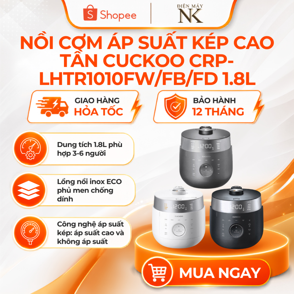 Nồi cơm điện cao tần áp suất kép Cuckoo CRP-LHTR1010FW Trắng | CRP-LHTR1010FB Đen | CRP-LHTR1010FD X