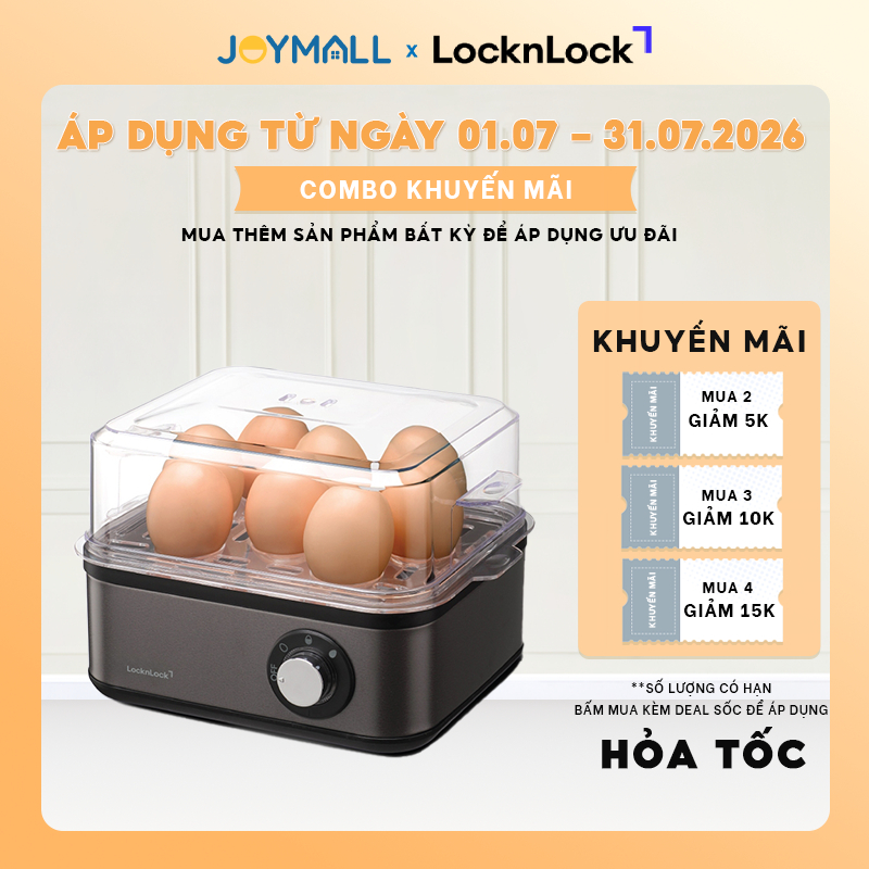 Máy hấp trứng đa năng LocknLock EJE223GRY Multi Egg Cooker, 220-240V, 50/60Hz, 500W, Màu xám - Chính