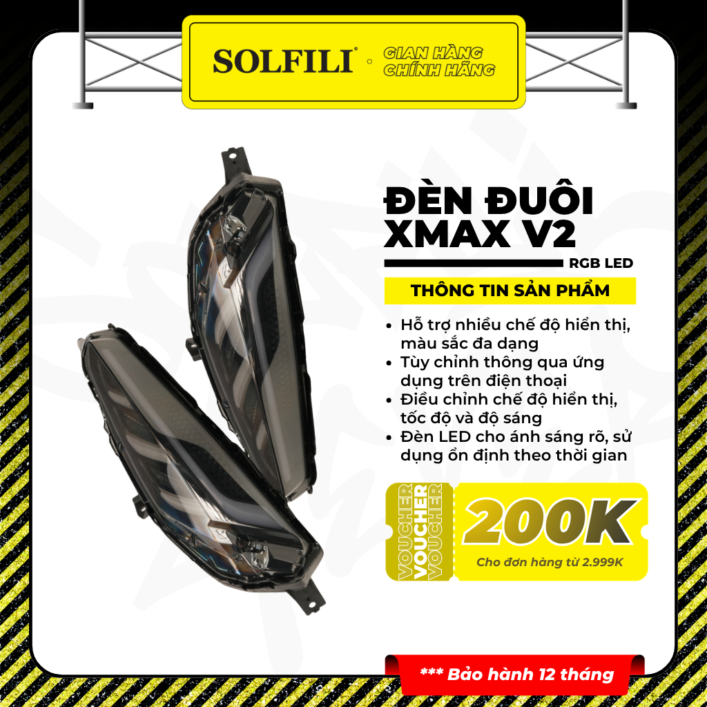 Đèn Đuôi LED Solfili Cho Yamaha XMAX V2 – Plug & Play – Điều Khiển Bằng App Đổi Màu Theo Sở Thích