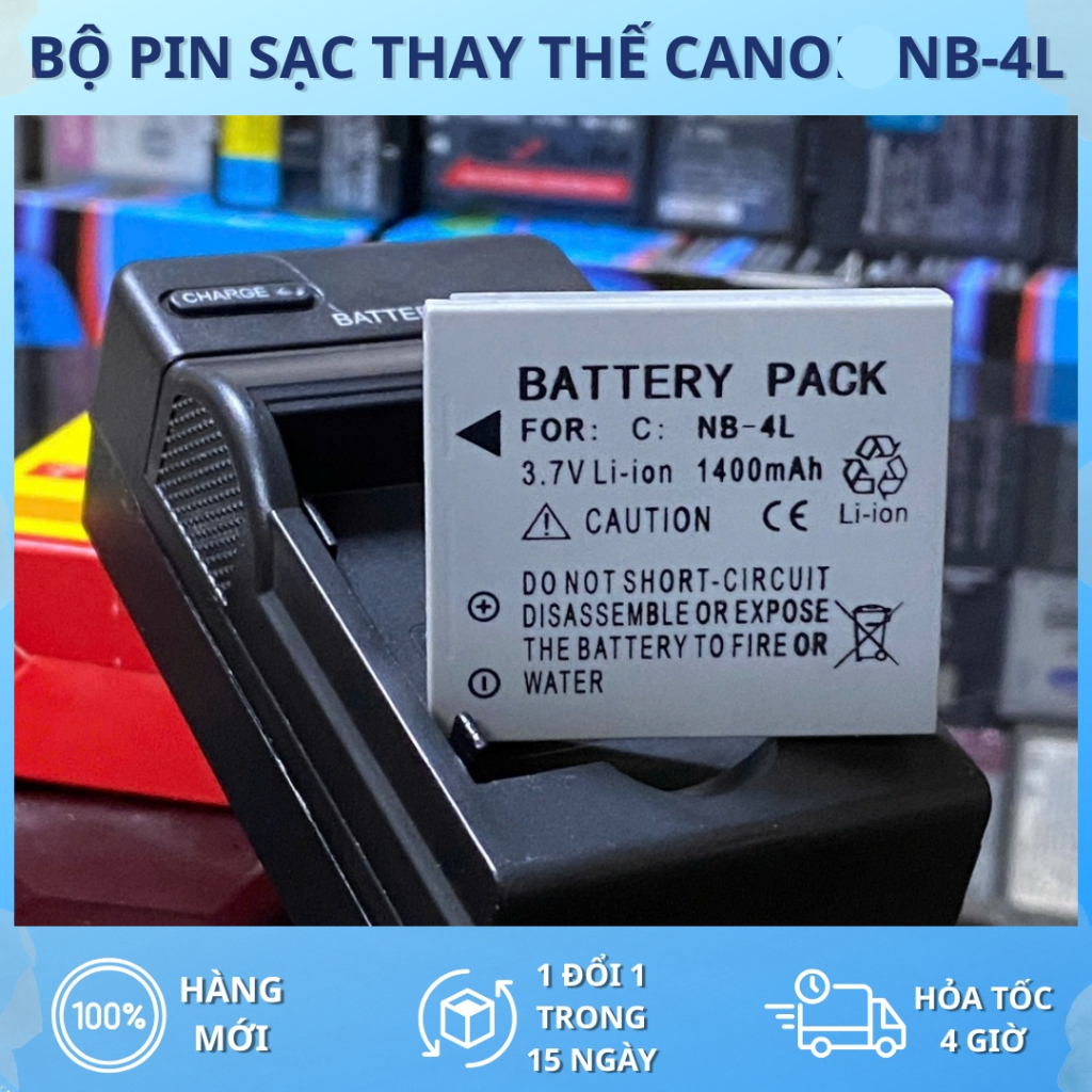 Bộ Pin, Sạc Thay Thế Canon NB-4L Cho IXUS/IXY 30, 40, 50, 60, 70, 80, 90, 100 IS, 220 IS, 510 IS...