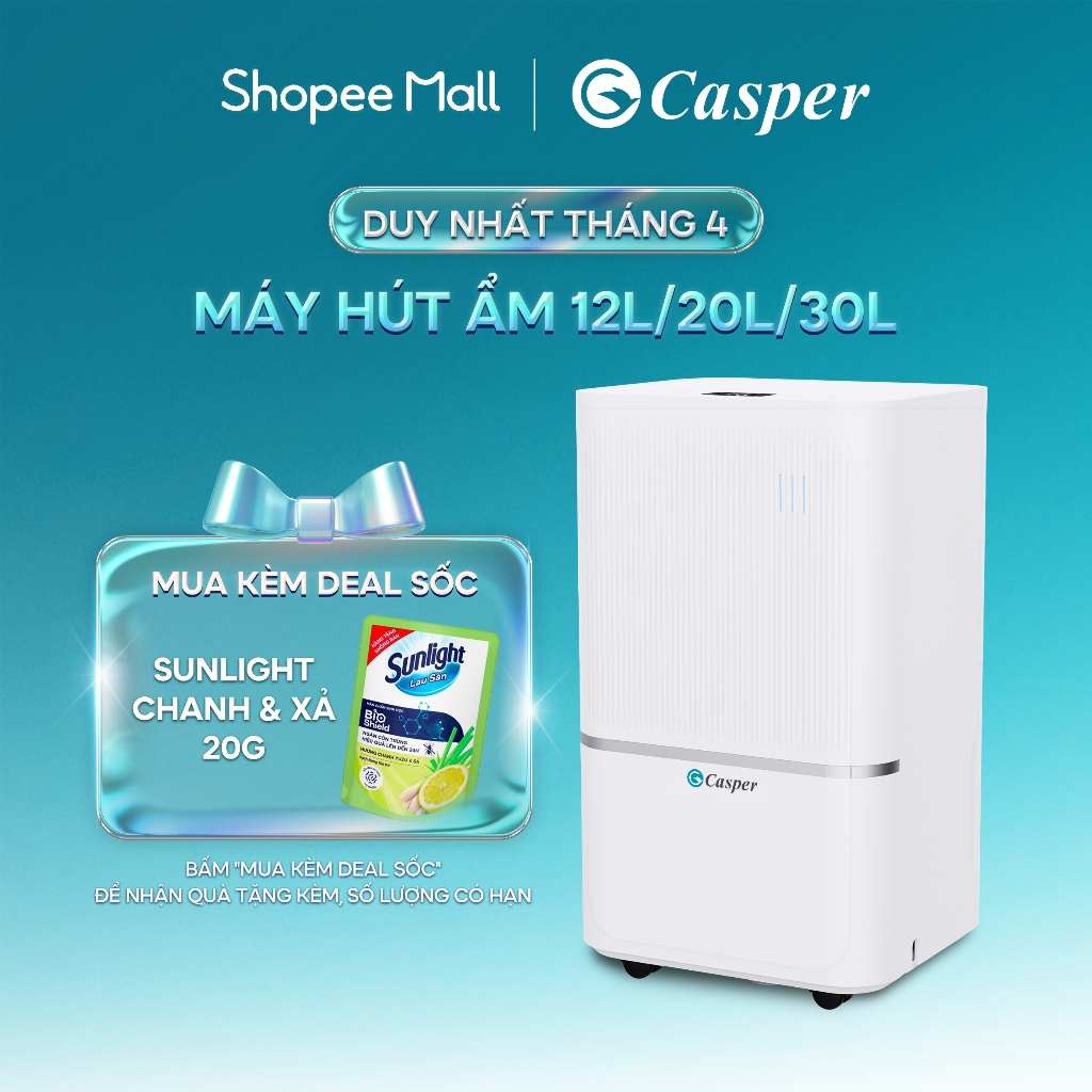 [Shopee - Lắp đặt 0Đ HN HCM] Máy hút ẩm Casper 12L/20L/30L có cảm biến thông minh và bảng điều khiển đèn LED hiện đại | BigBuy360 - bigbuy360.vn