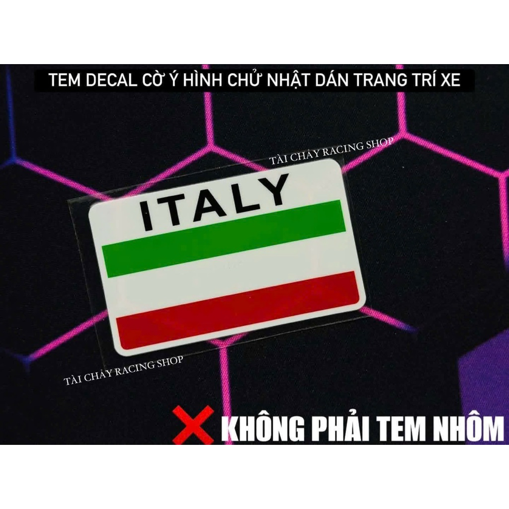 [ 1 TEM ] TEM DECAL CỜ ITALY ( Ý ) HÌNH CHỮ NHẬT DÁN TRANG TRÍ XE