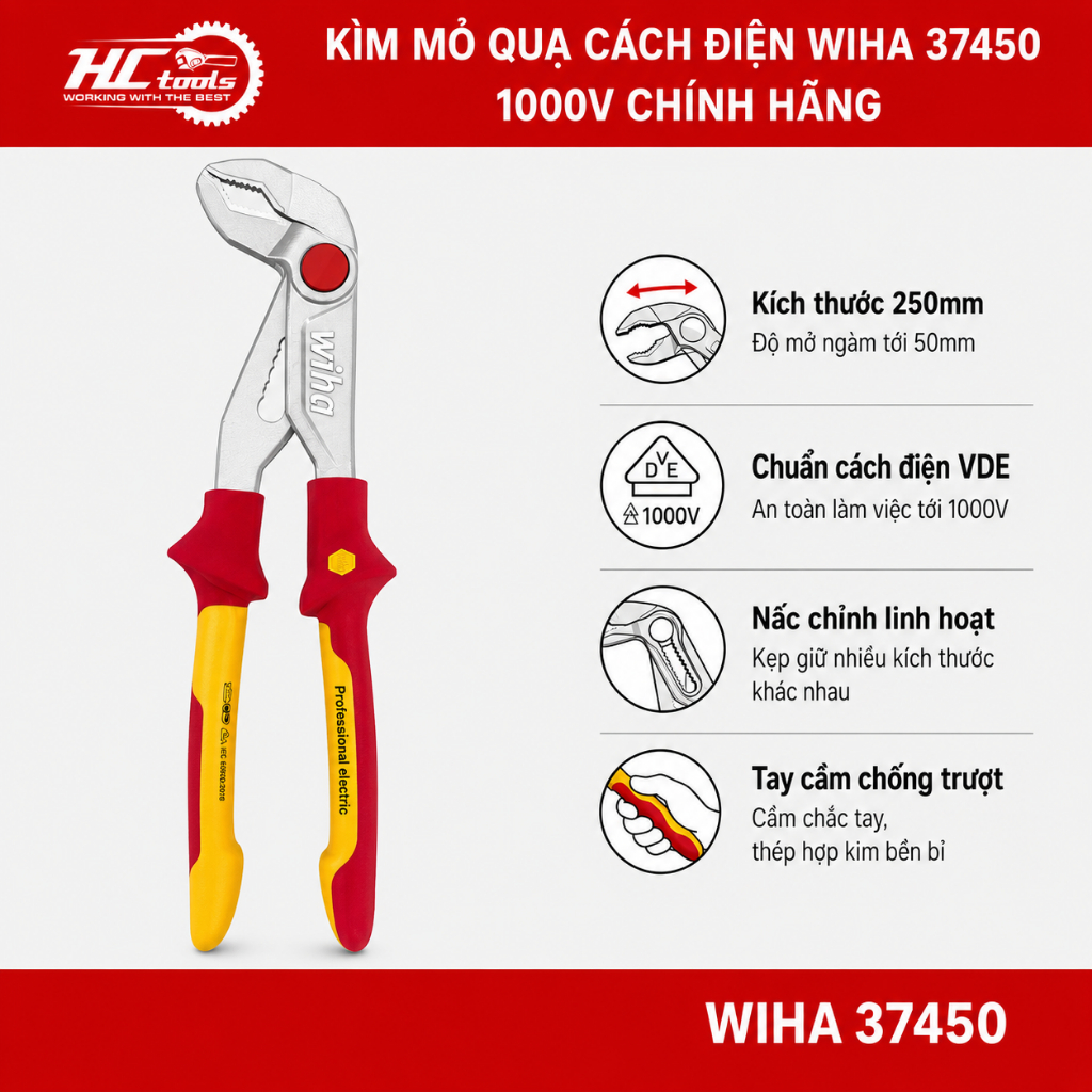 Kìm mỏ quạ cách điện 1000v Wiha Germany 37450 I HCTools