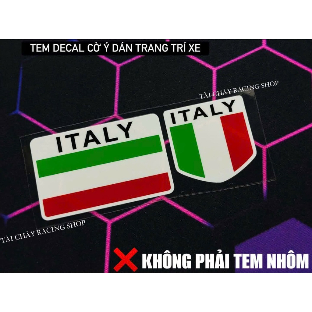 [ 1 BỘ 2 TEM ] TEM DECAL CỜ ITALY ( Ý ) DÁN TRANG TRI XE