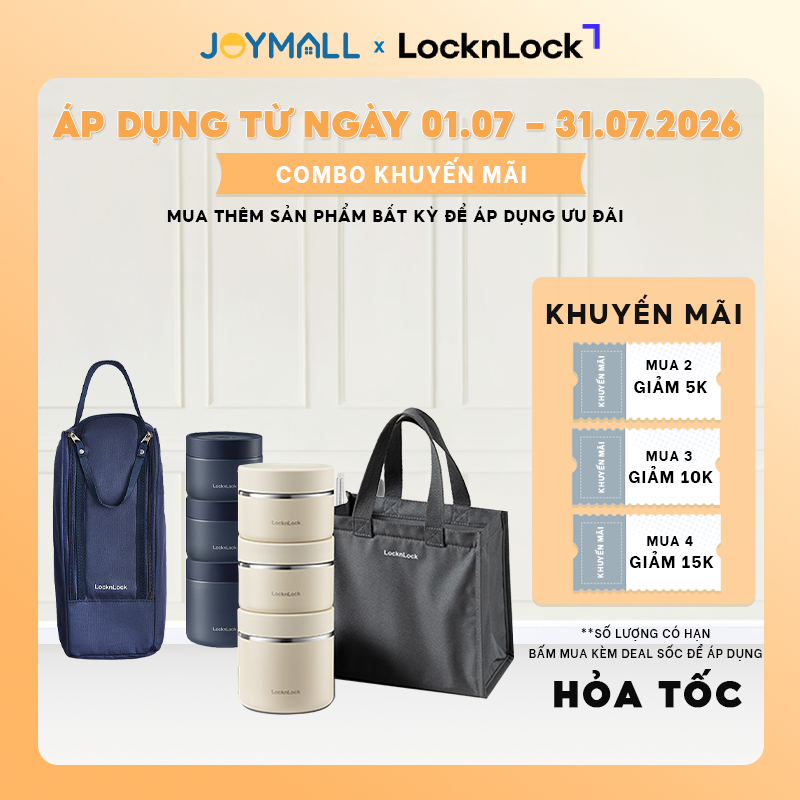 Bộ 3 hộp cơm giữ nhiệt LocknLock Lunch Box LHC8052S01 LHC8052S02 1.1L kèm túi, muỗng đũa - JoyMall | BigBuy360 - bigbuy360.vn
