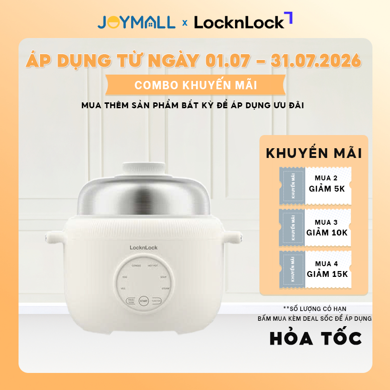 Nồi Điện Đa Năng LocknLock Digital Multipot EJP186IVY 1.6L 500W, Hàng Chính Hãng, Xửng Hấp - JoyMall