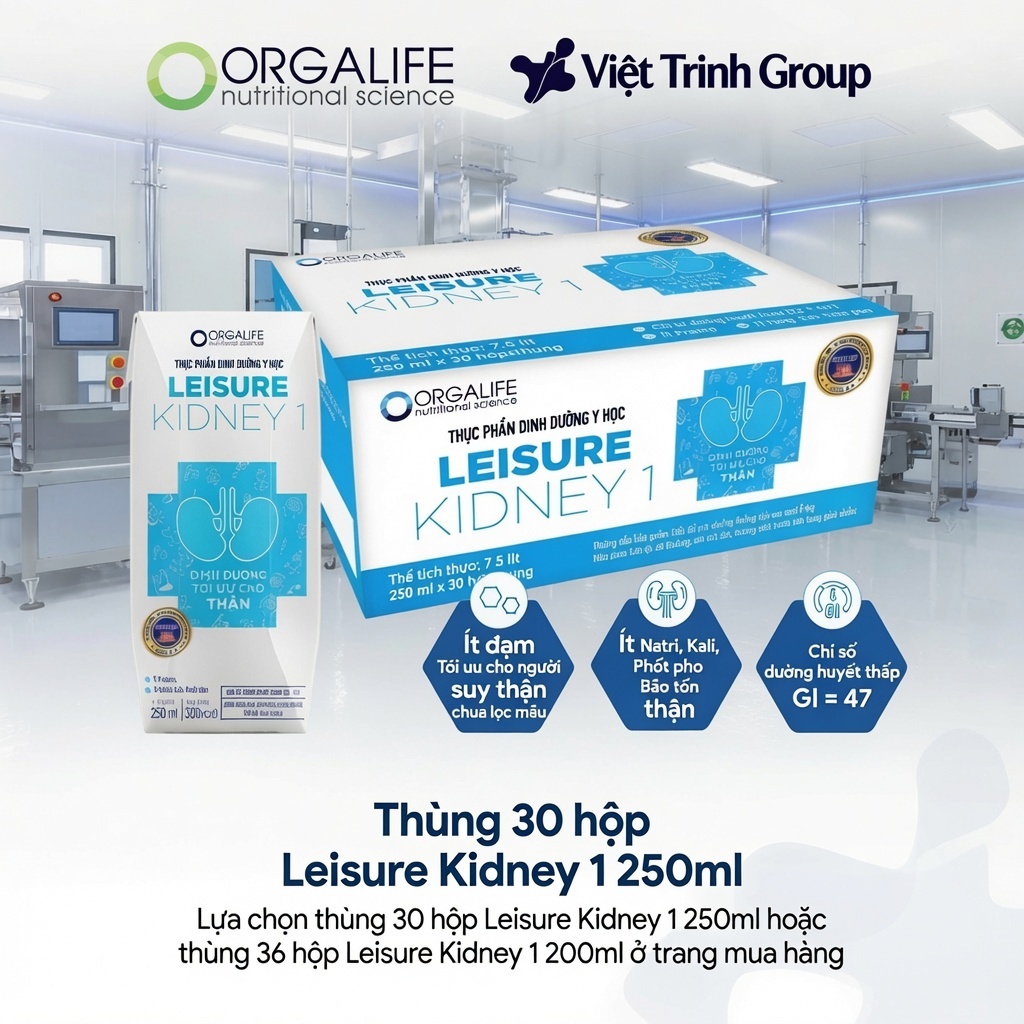 [HỎA TỐC] Thùng 30 hộp Soup uống ddưỡng y học Leisure Kidney 1 tối ưu người bệnh thận giảm protein