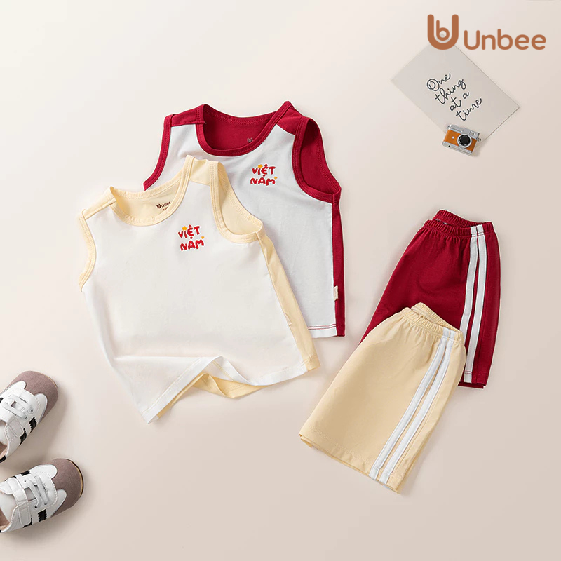 Bộ quần áo 3 lỗ Unbee phối màu thể thao in chữ Việt Nam cho bé trai bé gái