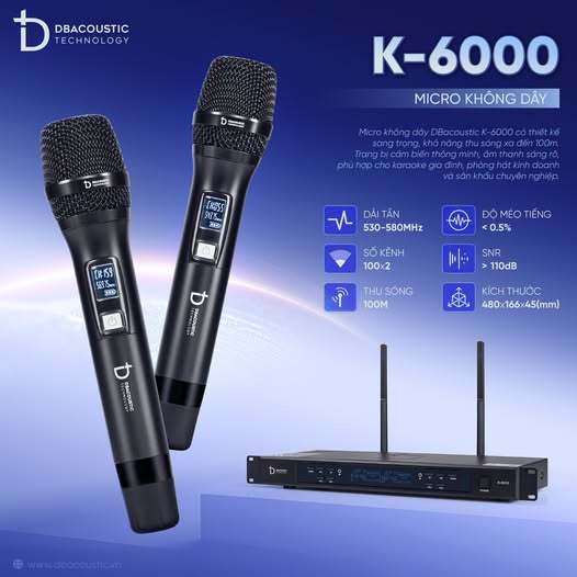 Micro Karaoke Không Dây dBacoustic K6000, K6000 Premium bản nâng cấp của K6000 + tặng kèm giá để mic