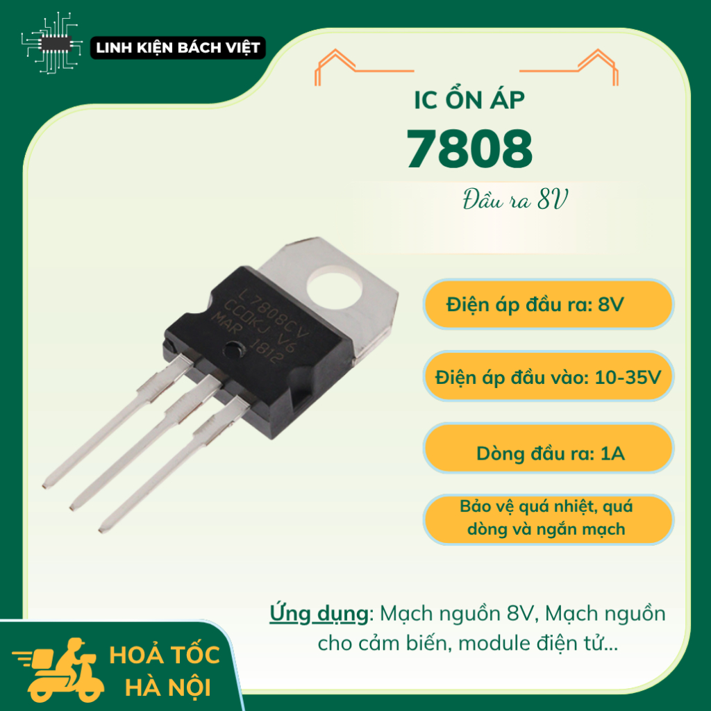 IC nguồn 7808 IC ổn áp 8V, L7808 IC nguồn TO-220 chất lượng cao - Linh kiện Bách Việt