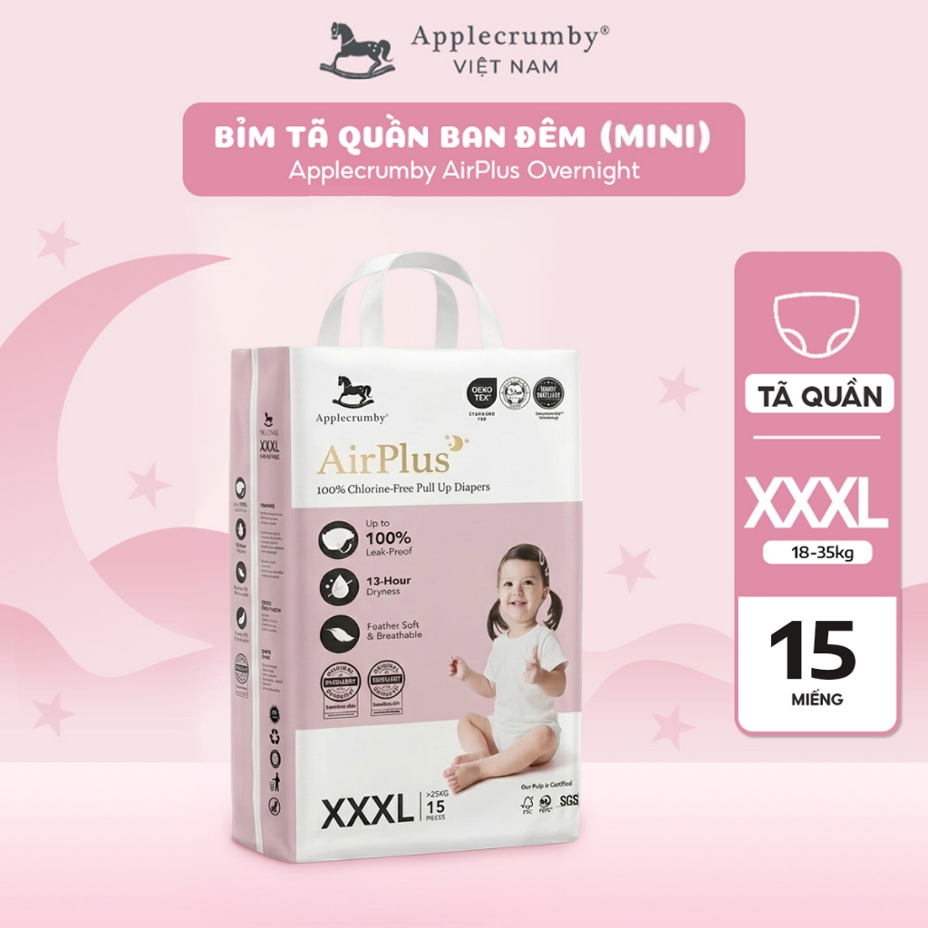 [APPLECRUMBY](Gói nhỏ quần)Bỉm tã quần đêm Applecrumby Airplus Overnight Mini Pull Ups