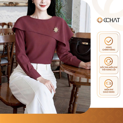 Áo Kiểu Nữ 𝐂𝐂𝐇𝐀𝐓 Dáng Suông Kiểu Hina Cổ Thuyền Chất Liệu Voan Mềm Mại 16ADV8001ST