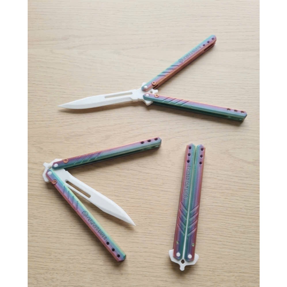 Đồ chơi balisong màu titan mũi cong xả stress - in 3d - quay tay siêu mượt