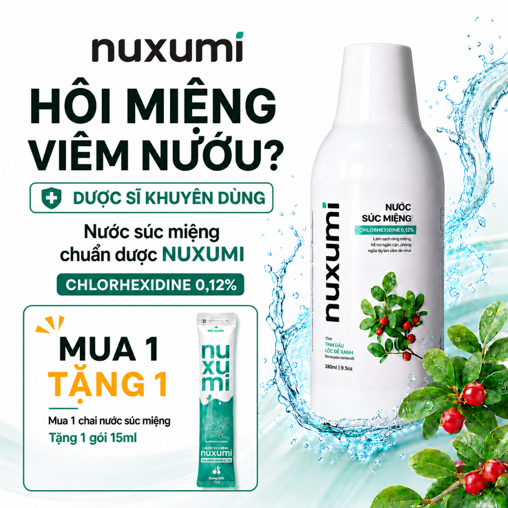 Nước Súc Miệng Nuxumi Giảm Hôi Miệng, Viêm Nướu, Hơi Thở Thơm Mát Chai 280ml