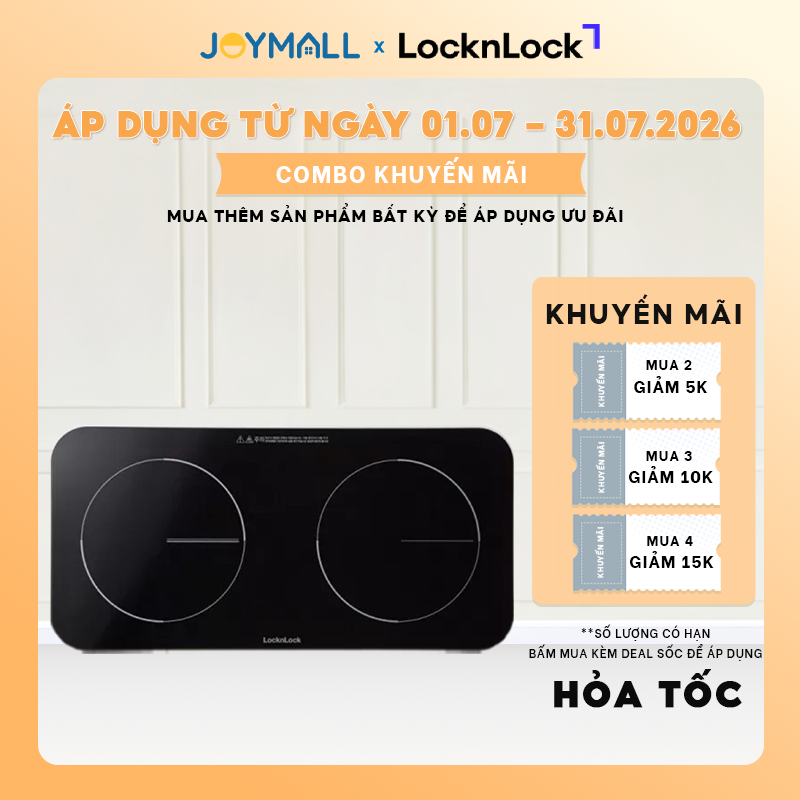 Bếp Điện Từ Đôi LocknLock EJI326WHT 1500W, Mặt Pha Lê, Khoá An Toàn, Hẹn Giờ Nấu, Hàng Chính Hãng - 