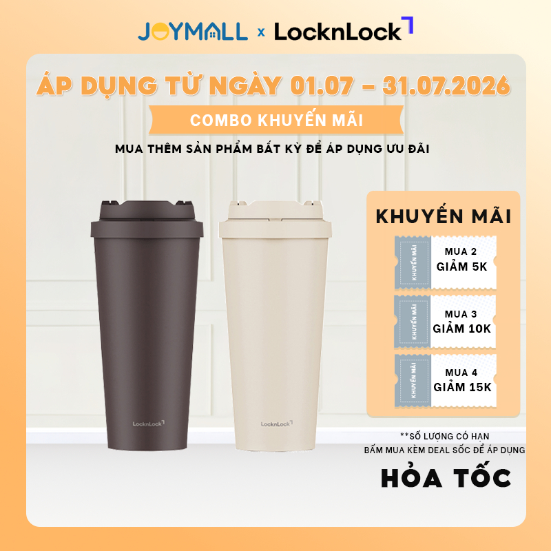 Ly Giữ Nhiệt LocknLock Energetic Ceramic Tumbler 550ml LHC3414 Thép Phủ Sứ, Hàng Chính Hãng -JoyMall