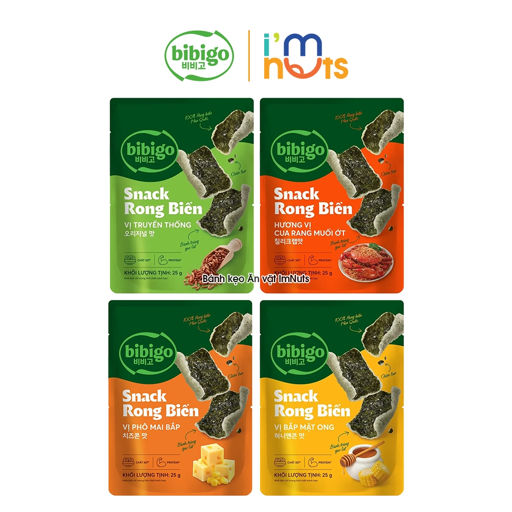 Snack Rong Biển Ăn Liền Hàn Quốc Bibigo Đủ Vị Gói 25g