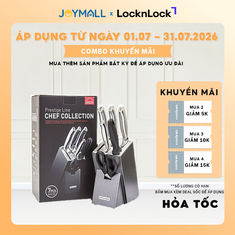 Bộ Dao Bằng Thép Không Gỉ Cao Cấp 7 Món LocknLock CKK301, Hàng Chính Hãng, Có Hộp Đựng - JoyMall