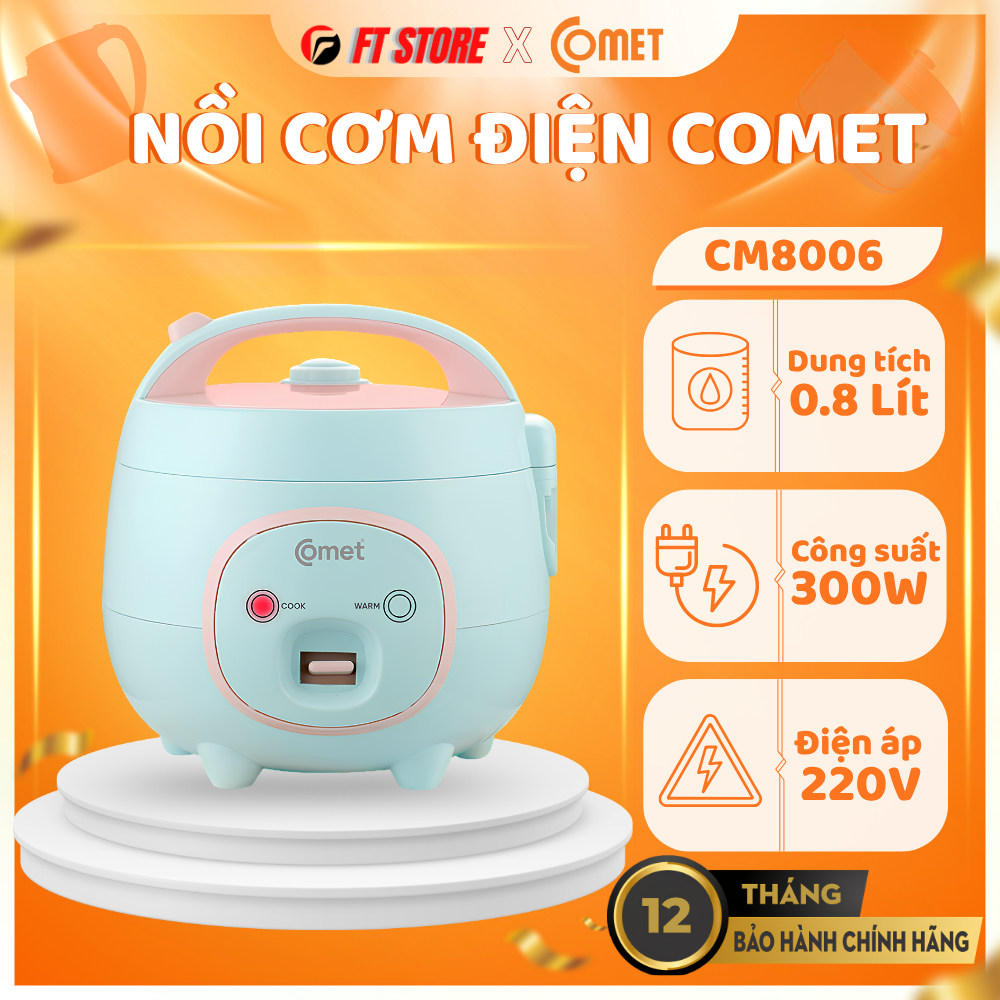 Nồi Cơm Điện Mini COMET CM8006 - Dung tích 0.8L, Công suất 300W, Lòng nồi chống dính dễ vệ sinh