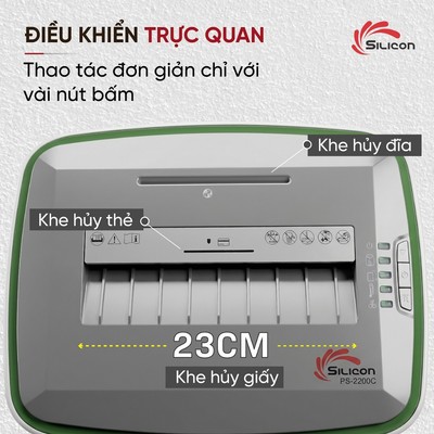 Máy hủy tài liệu Silicon PS-2200C - Thiết kế Hiện Đại, Dùng cho Văn Phòng, Cơ Quan