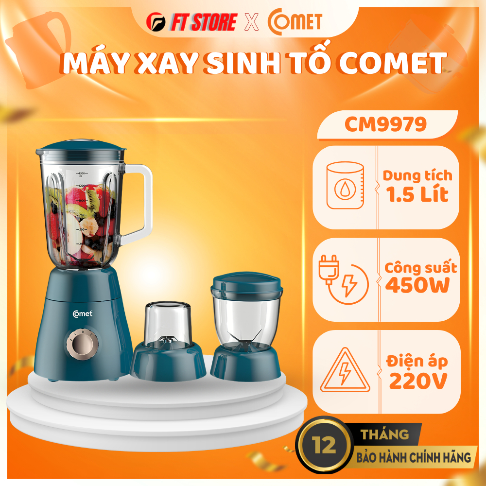 Máy Xay Sinh Tố COMET CM9979 - Công suất 450W, Điện áp 220V, 2 Tốc độ xay, Máy xay êm ái