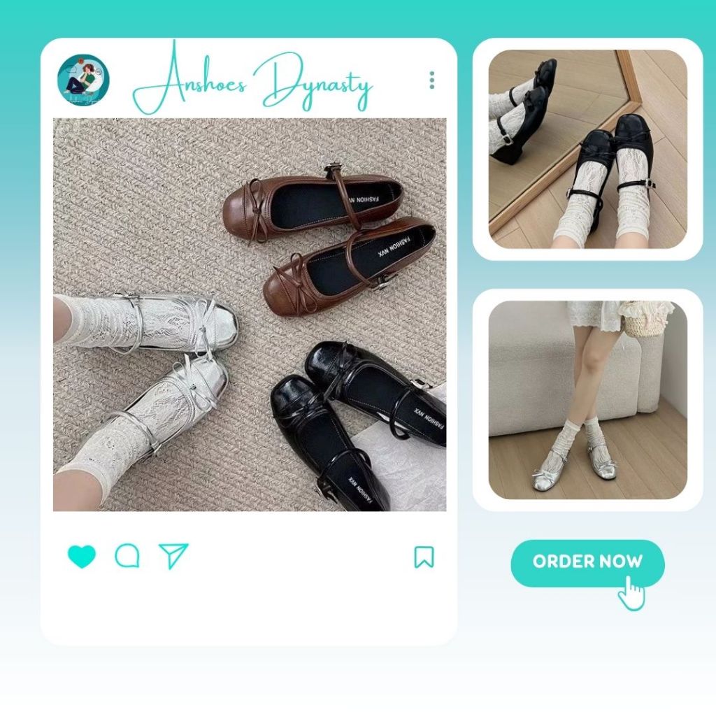 Giày Bệt Lolita Nữ, Giày Lolita Nữ Mũi Đính Nơ Quai Tròn Phong Cách Nhẹ Nhàng N31 || AnshoesDynasty